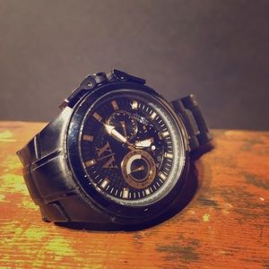 AX stainless steel black and quartz watch